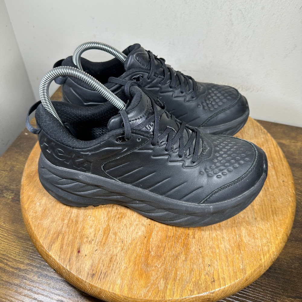 Hoka One One Bondi SR Black Leather Slip Resistant Walking Shoes 1110521 BBLC 8